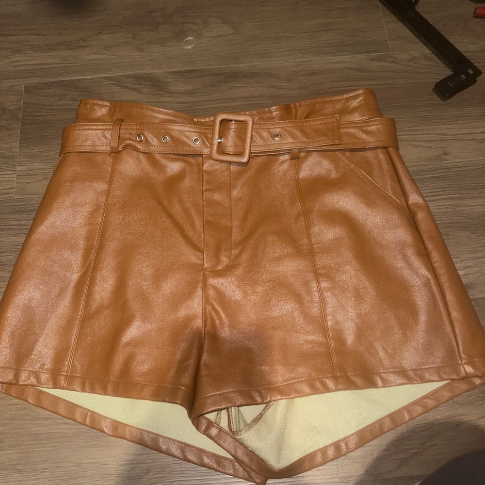 Brown leather shorts!